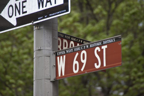 Street signs on the corner of Broadway and West 69th Street Historic District, New York City